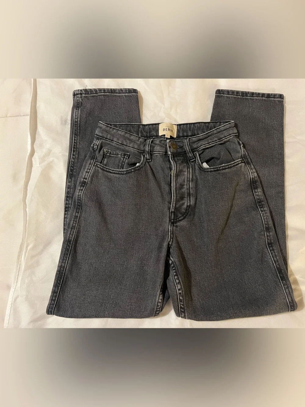 Sezane womens jeans slim parfait straight leg middle gray eu 36 or 4 high rise